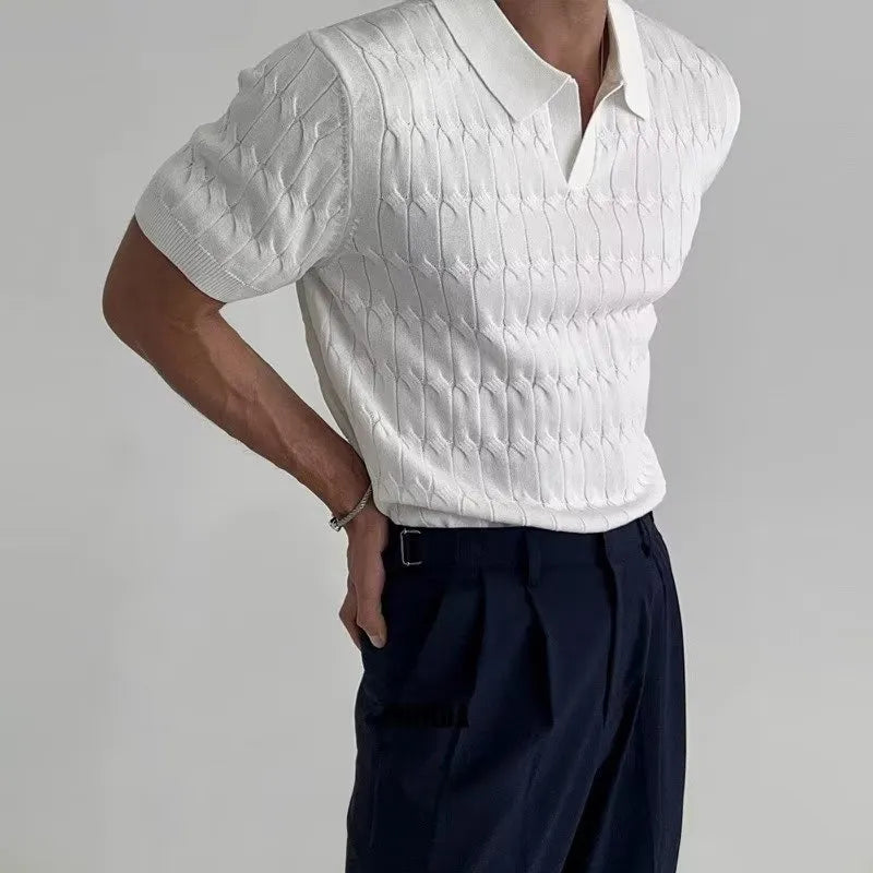 Men Casual Jacquard Knit Polo Shirt