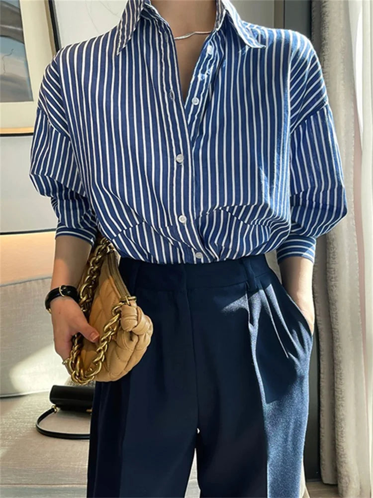 Women Blue Striped Shirts