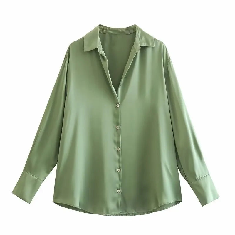 Women Button Down Satin Blouses