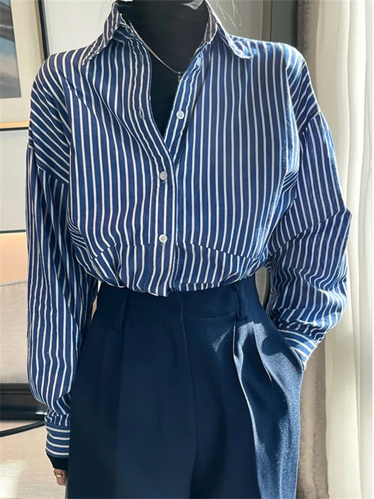 Women Blue Striped Shirts