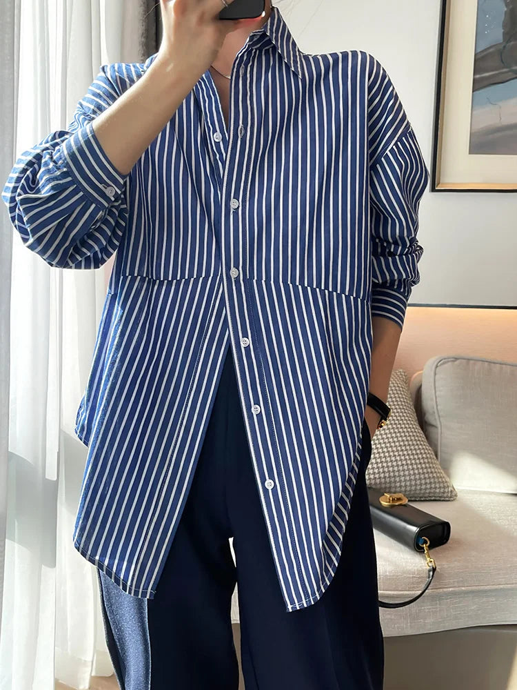 Women Blue Striped Shirts