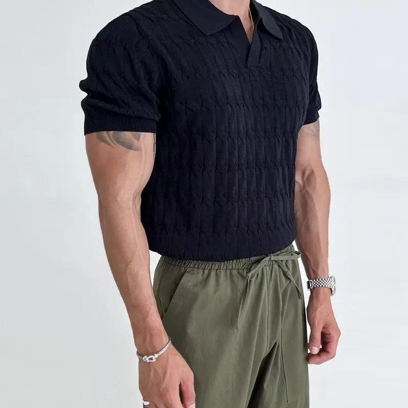 Men Casual Jacquard Knit Polo Shirt